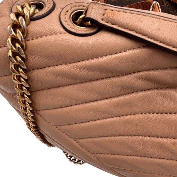 Tory Burch Beige Chevron Convertible Leather Kira Shoulder Bag - Picture 9 of 10
